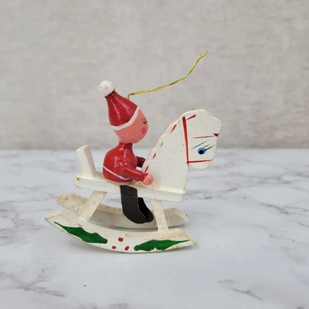 Vintage Colorful Wooden and Metal Christmas Ornaments Set